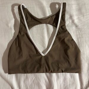 Benoa Swim Brown Sports Bra with White Trim